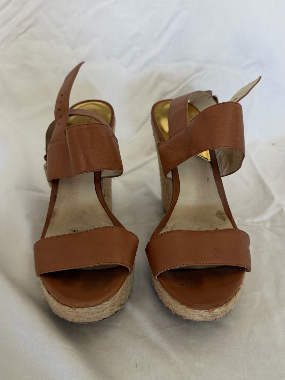 MICHAEL Michael Kors Tan Leather Espadrille Wedge Sandals